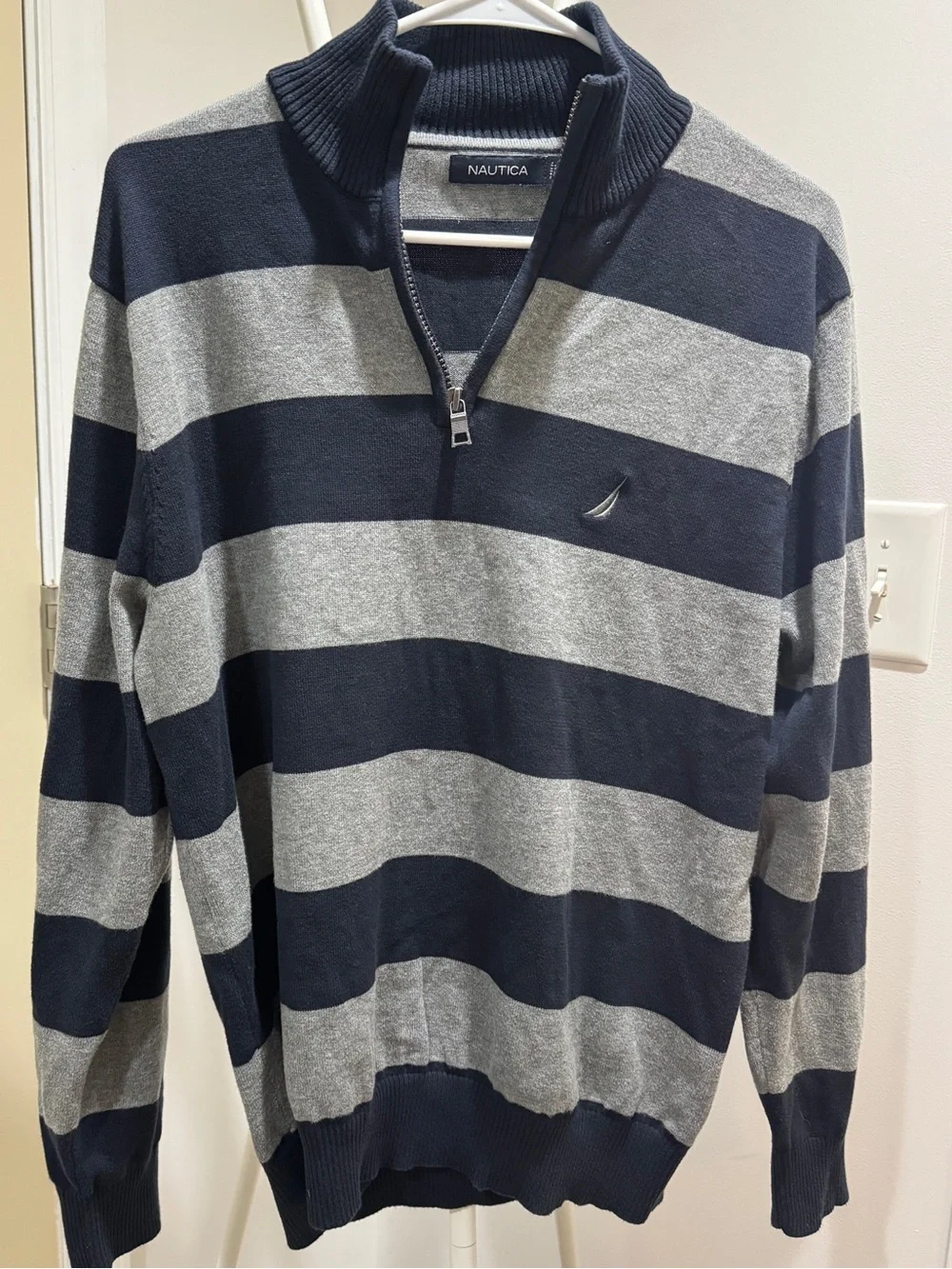Nautica Men's Navy & Gray Striped Half-Zip Pullover
